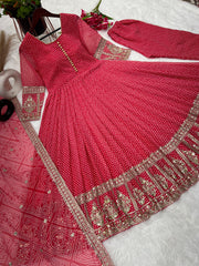 Mesmerizing Embroidery Work Red Color Gown