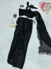 Trendy Black Color Ready To Wear Western Wear Saree