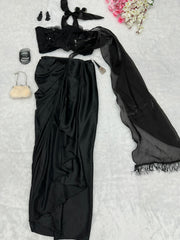 Trendy Black Color Ready To Wear Western Wear Saree