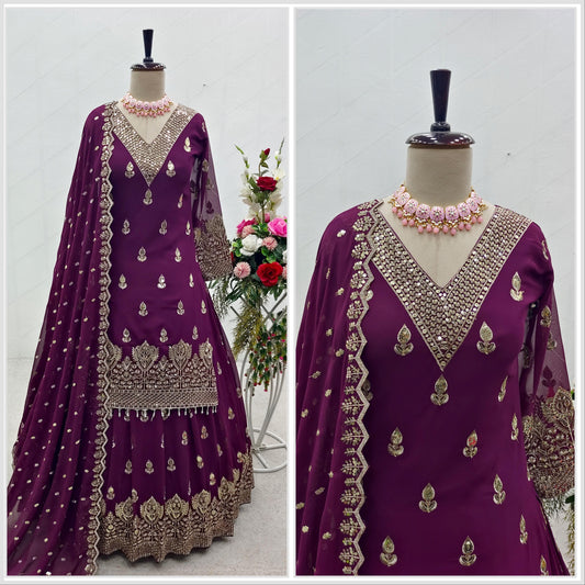 Exclusive Embroidery Work Wine Color Lehenga Choli