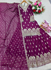 Exclusive Embroidery Work Wine Color Lehenga Choli