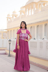 Pleted Pink Color Beautiful Print Work Gown