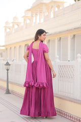 Pleted Pink Color Beautiful Print Work Gown