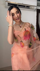 Exotic Flowers Design Peach Color Saree