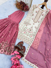 Precious Sequence Work White Color Sharara Suit