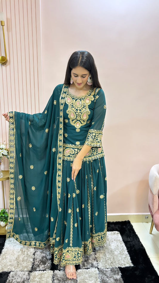 Pretty Green Color Sequence Work Lehenga Suit