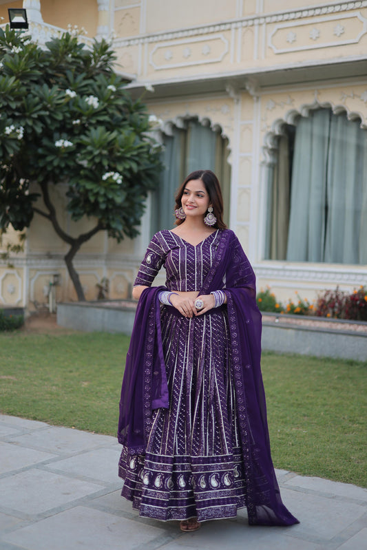 Stunning Embroidered Work Blue Color Lehenga Choli