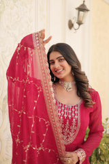 Fantastic Pink Color Embroidered Work Gown