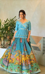 Marvelous Embroidery Thread Work Sky Blue Color Lehenga Choli