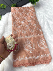 Classic Thread Work Peach Color Saree