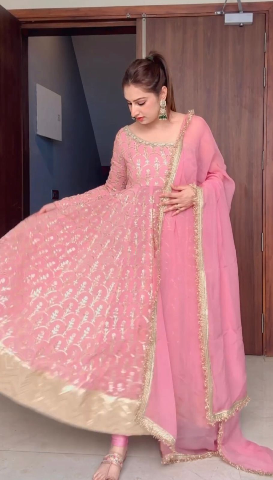 Stunning Thread With Sequence Work Pink Color Gown