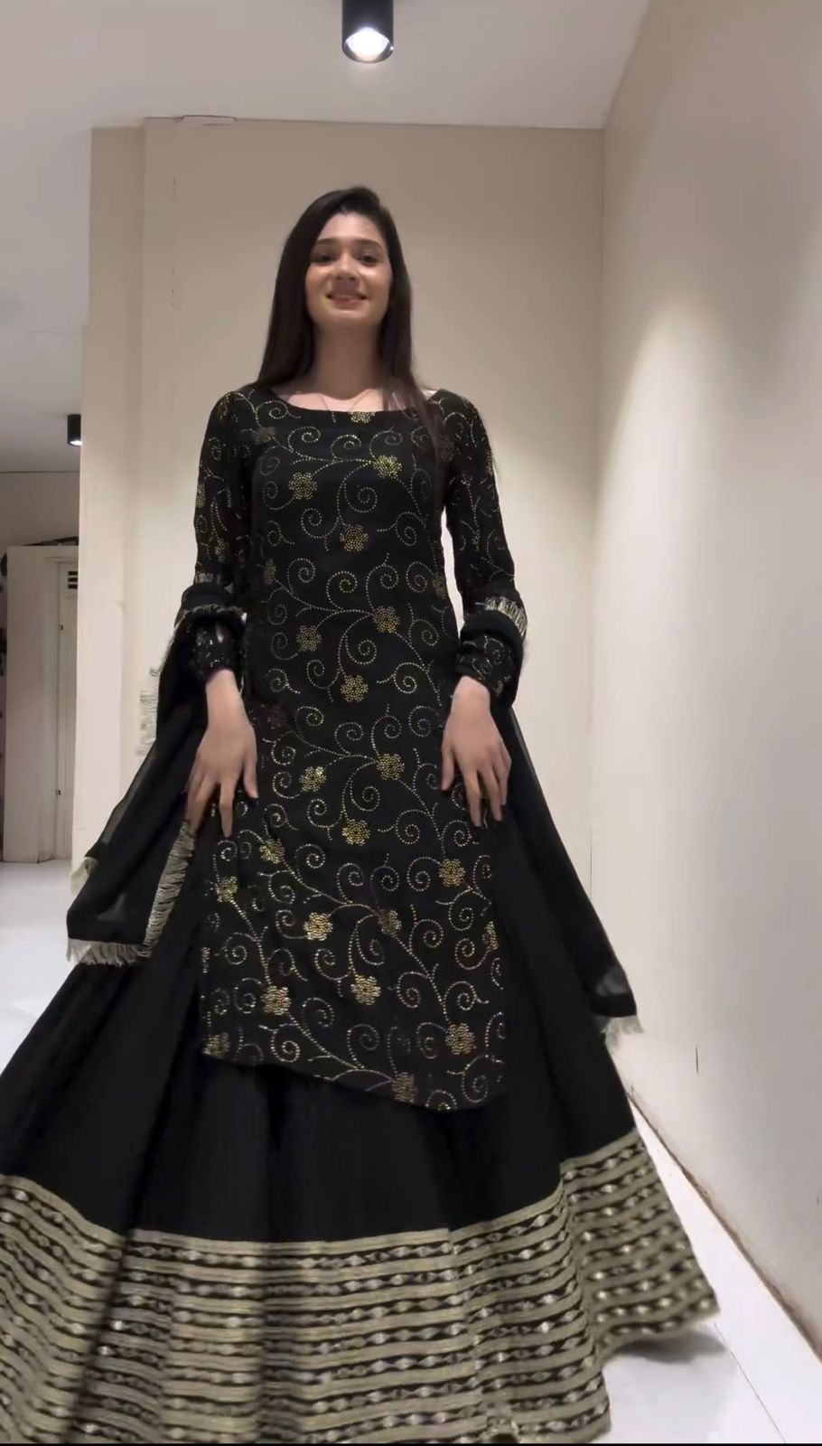 Shining Thread With Sequence Work Black Color Lehenga Choli