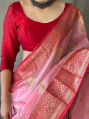 Festive Wear Linen Zari Weaving Pink Color Saree