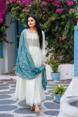 Outstanding Sequence Work Sky Blue Color Gown