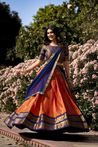 Embellished Zari Weaving Work Orange Color Lehenga Choli
