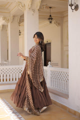 Captivating Embroidered Work Brown Color Layer Flair Gown