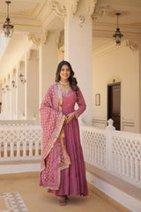 Captivating Embroidered Work Pink Color Layer Flair Gown