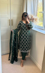 Outstanding Embroidery Work Green Color Anarkali Suit