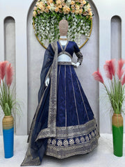 Charming Thread With Sequence Work Blue Color Lehenga Choli