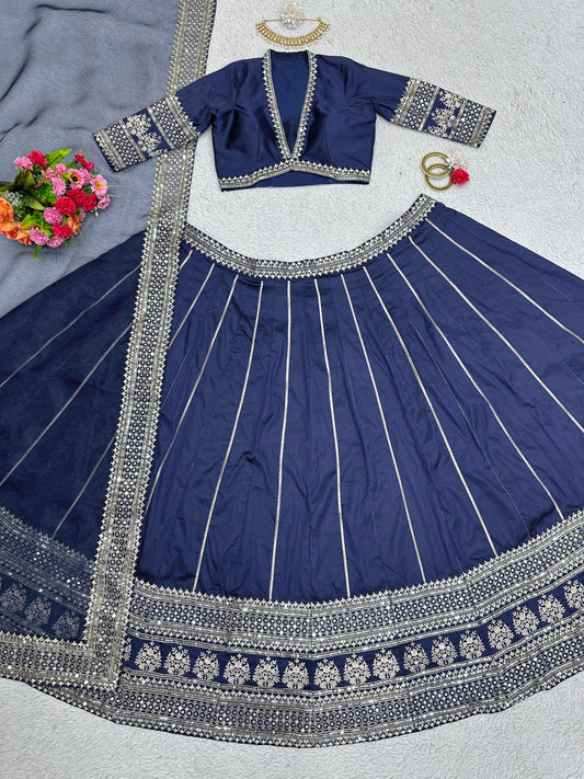 Charming Thread With Sequence Work Blue Color Lehenga Choli