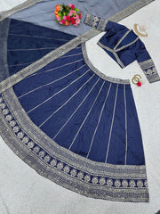 Charming Thread With Sequence Work Blue Color Lehenga Choli