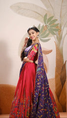 Captivating Kalamkari Print Red Color Lehenga Choli