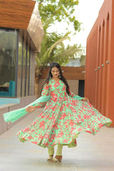 Exclusive Pista Color Digital Printed Anarkali Gown