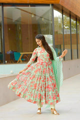 Exclusive Pista Color Digital Printed Anarkali Gown