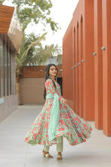 Exclusive Pista Color Digital Printed Anarkali Gown