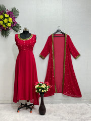 Classy Sequence Work Red Color Gown