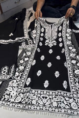 Shining Embroidery Work Black Color Plazzo Suit