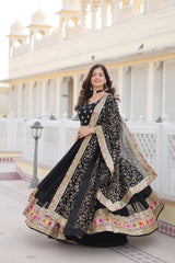 Embellished Embroidered Work Black Color Lehenga Choli