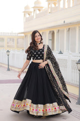 Embellished Embroidered Work Black Color Lehenga Choli