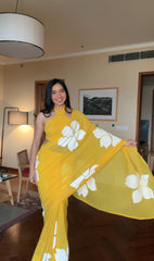 Fabulous Yellow Color Ready To Wear Printed Saree