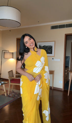 Fabulous Yellow Color Ready To Wear Printed Saree