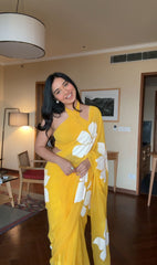 Fabulous Yellow Color Ready To Wear Printed Saree