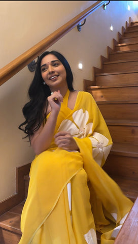 Fabulous Yellow Color Ready To Wear Printed Saree