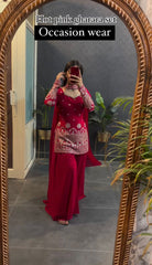 Pink Color Work Top With Plain Sharara Suit