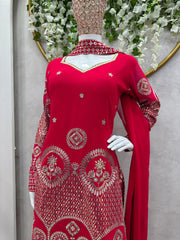 Pink Color Work Top With Plain Sharara Suit