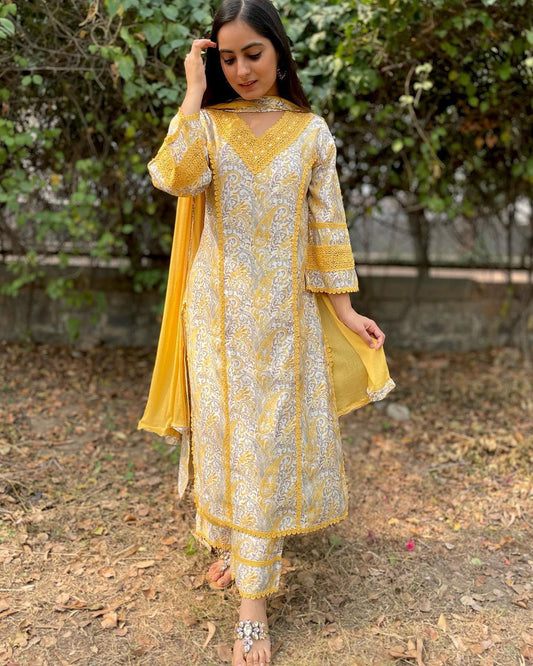 Exclusive Printed Yellow Color Palazzo Suit