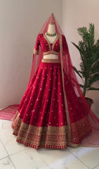 Glorious Embroidery Sequence Work Red Color Lehenga Choli