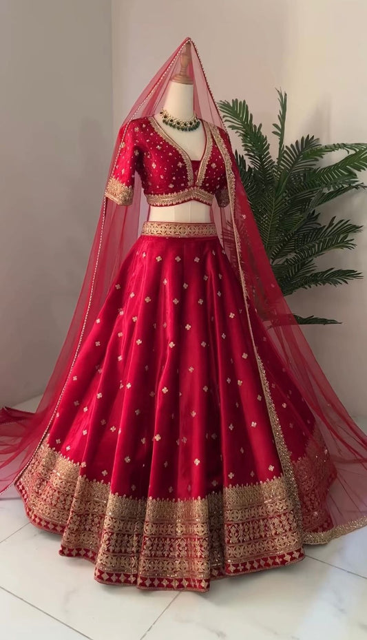 Glorious Embroidery Sequence Work Red Color Lehenga Choli