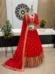 Glorious Embroidery Sequence Work Red Color Lehenga Choli