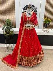 Glorious Embroidery Sequence Work Red Color Lehenga Choli