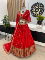 Glorious Embroidery Sequence Work Red Color Lehenga Choli