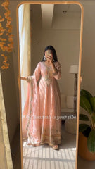 Embellished Sequence Work Peach Color Gown