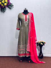 Embellished Sequence Work Mehnadi Color Gown