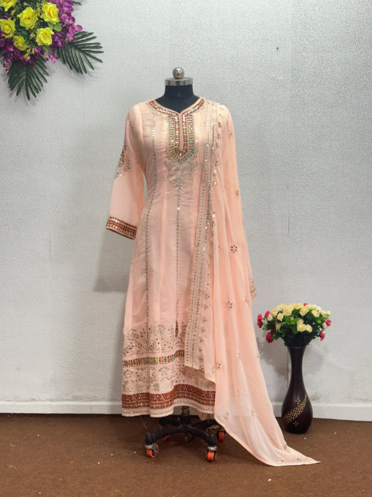 Embellished Sequence Work Peach Color Gown