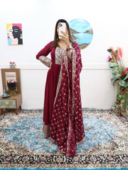 Beautiful Embroidery Work Red Color Long Gown