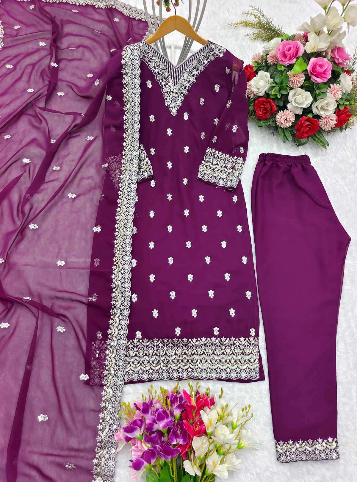 Awesome Embroidery Work Purple Color Anarkali Suit